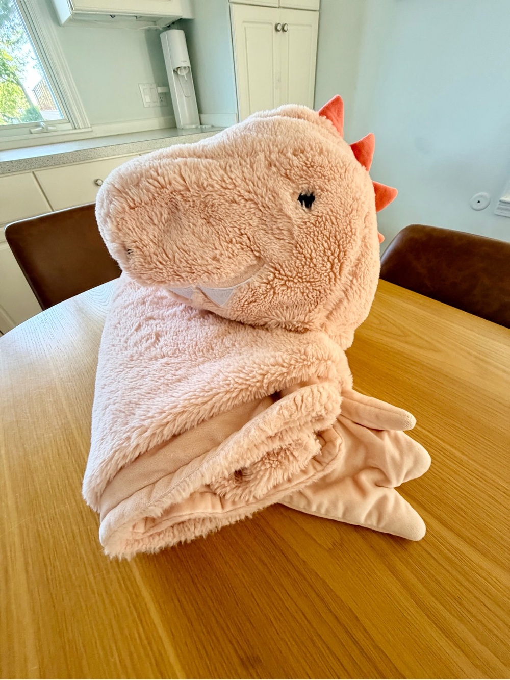 Plush Pink Dinosaur Hooded Blanket for Kids 4’x6’